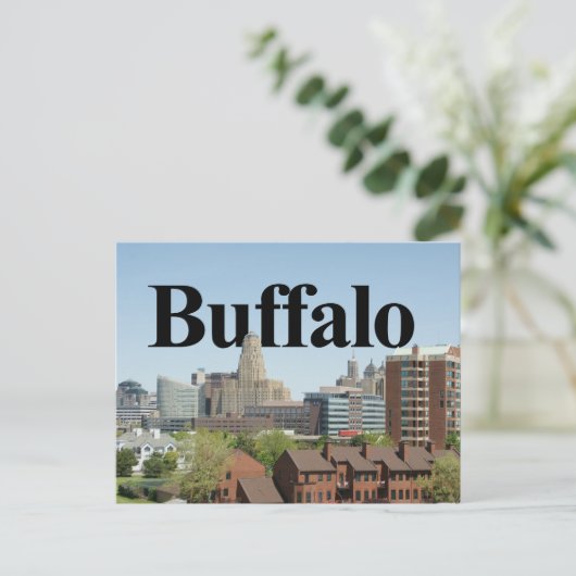 Buffalo New York Skyline mit Buffalo im Himmel Postkarte (Stehend Vorderseite)