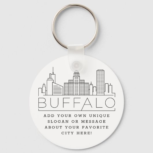 Buffalo, New York Stylized Skyline | Benutzerdefin Schlüsselanhänger (Vorderseite)