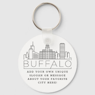 Buffalo, New York Stylized Skyline   Custom Slogan Schlüsselanhänger