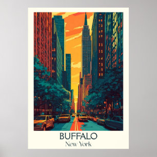 Buffalo New York Vintag City Street Travel Art Poster