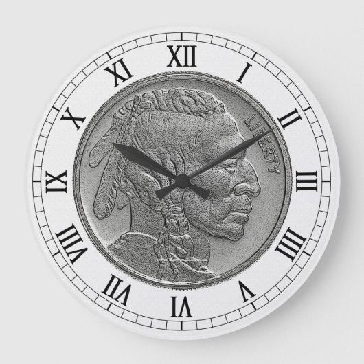 Buffalo Nickel Large Wall Clock Große Wanduhr (Vorderseite)