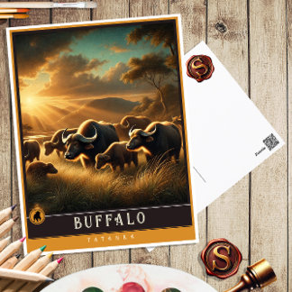 Buffalo | Niedliche Vintage Tierpostkarte Postkarte