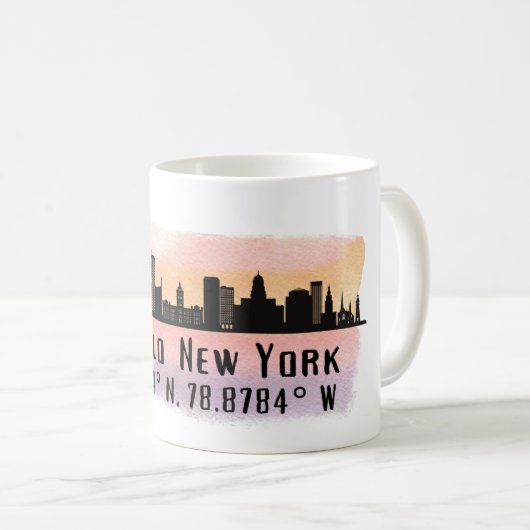 Buffalo NY City Skyline Latitude und Länge Kaffeetasse (VorderseiteRechts)