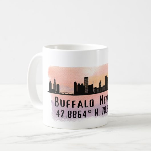Buffalo NY City Skyline Latitude und Länge Kaffeetasse (Vorderseite Links)