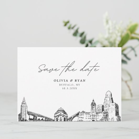 Buffalo NY Wedding Save the Date Modern Einladung (Stehend Vorderseite)