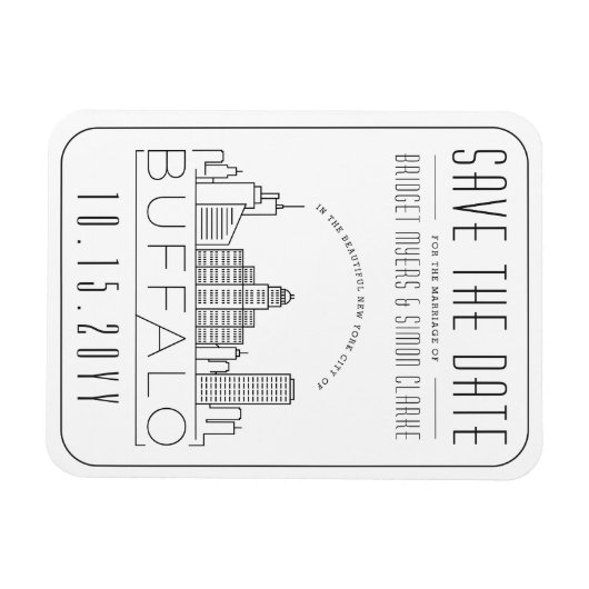 Buffalo NY Wedding Stylized Skyline Save the Date Magnet (Horizontal)
