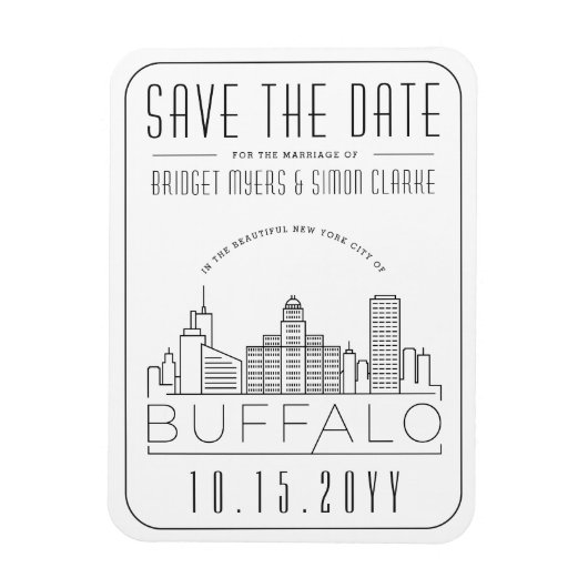 Buffalo NY Wedding Stylized Skyline Save the Date Magnet (Vertikal)