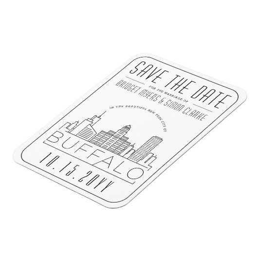 Buffalo NY Wedding Stylized Skyline Save the Date Magnet (Linke Seite)
