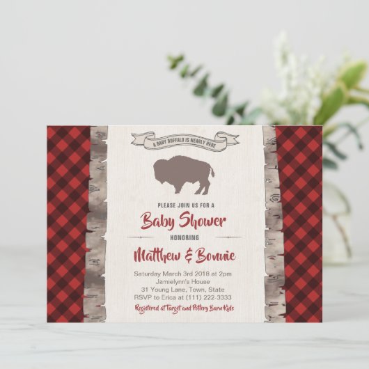 Buffalo oder Bison Great Plains Baby Dusche Einladung (Stehend Vorderseite)