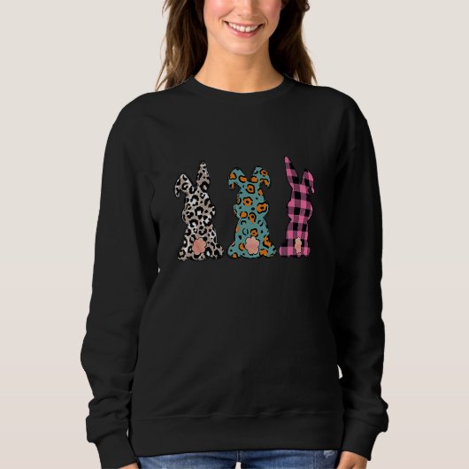 Buffalo Pink Kariert Leopard Ostern Bunny Rabbit T Sweatshirt (Vorderseite)