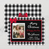 Buffalo Plaid and Red Bow Photo Christmas  Postkarte (Vorne/Hinten)