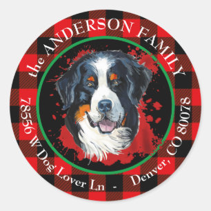 Buffalo Plaid Berner Sennenhund Rücksendeadresse Runder Aufkleber
