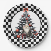 Buffalo Plaid Black and White Christmas Pappteller (Vorderseite)