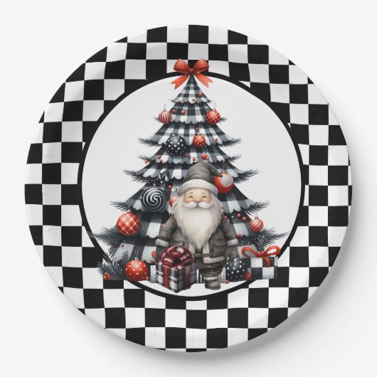 Buffalo Plaid Black and White Christmas Pappteller (Vorderseite)