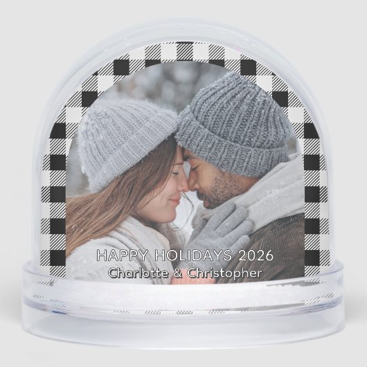 Buffalo Plaid Black White Fall Schneekugeln (Vorderseite)