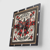 Buffalo Plaid Bow Merry Christmas Quadratische Wanduhr (Winkel)