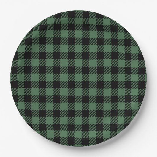 Buffalo Plaid Christmas Black Green Pappteller (Vorderseite)