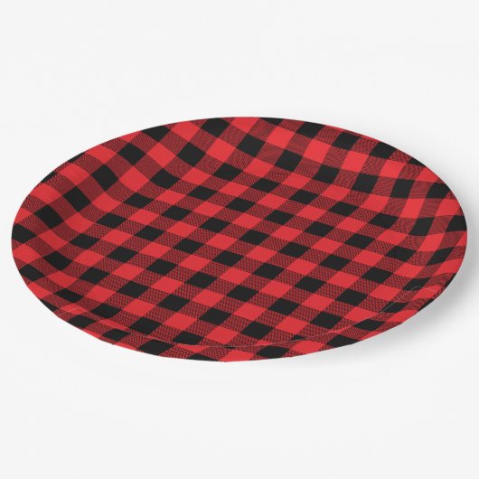 Buffalo Plaid Christmas Black Red Pappteller (Schrägansicht)