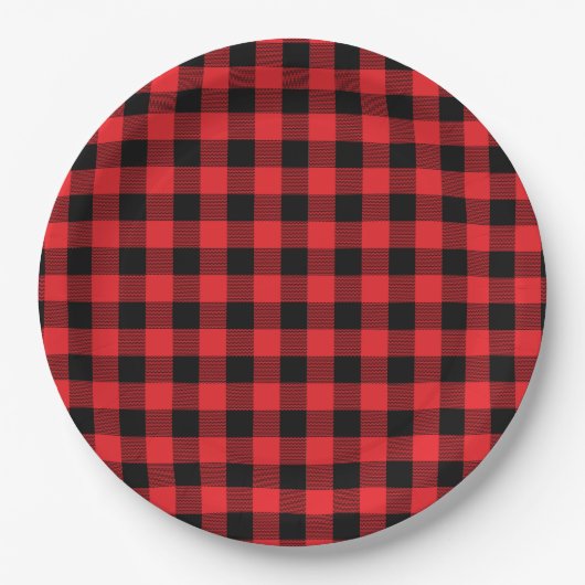 Buffalo Plaid Christmas Black Red Pappteller (Vorderseite)