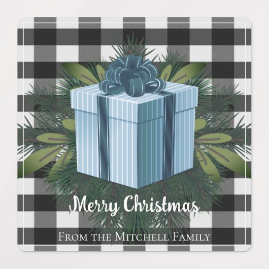Buffalo Plaid Christmas Gift | Blue Holiday Etiketten (Design 2)