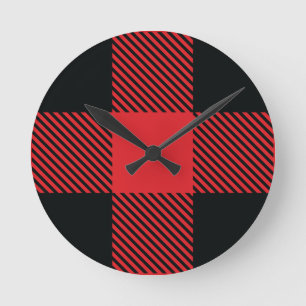 Buffalo Plaid Christmas Red and Black Check Runde Wanduhr