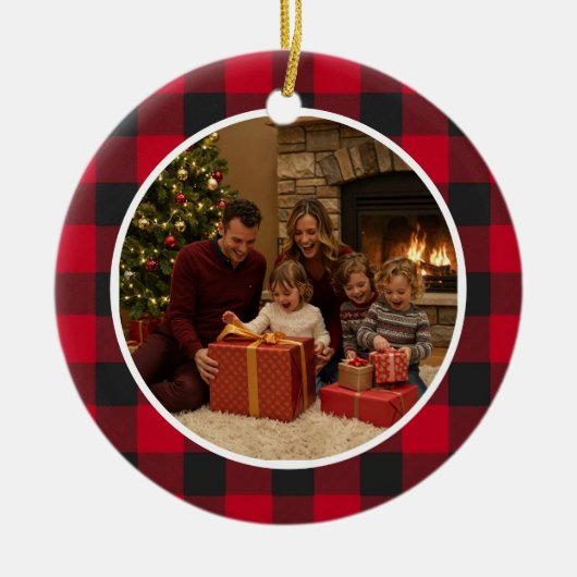 Buffalo Plaid Family Christmas Keramik Ornament (Vorne)