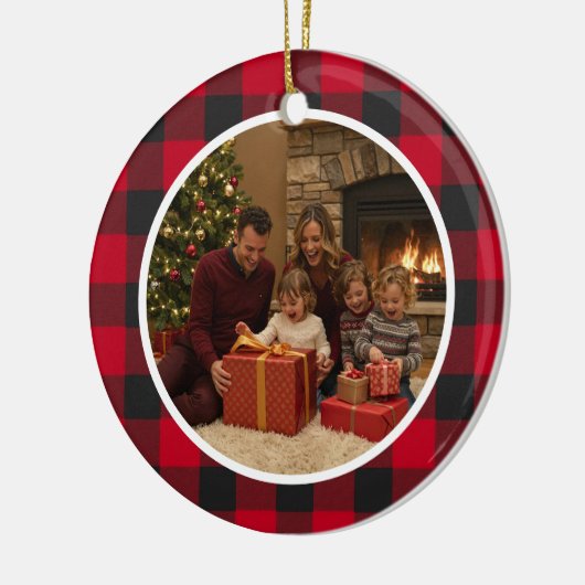 Buffalo Plaid Family Christmas Keramik Ornament (Links)