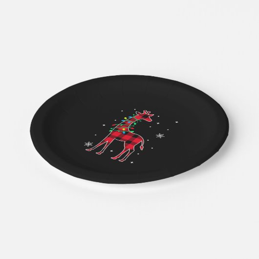 Buffalo Plaid Family Matching Giraffe Christmas Pa Pappteller (Schrägansicht)