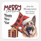Buffalo Plaid German Shepherd Dog Christmas Quadratischer Aufkleber (Vorderseite)