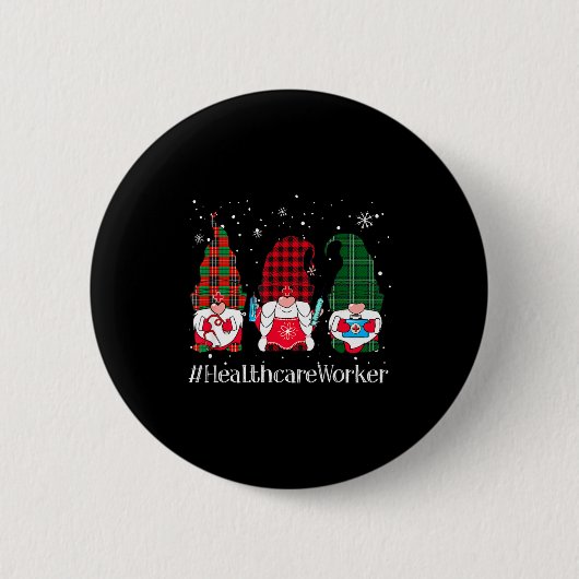 Buffalo Plaid Gnome Healthcare Worker Nurse Christ Button (Vorderseite)
