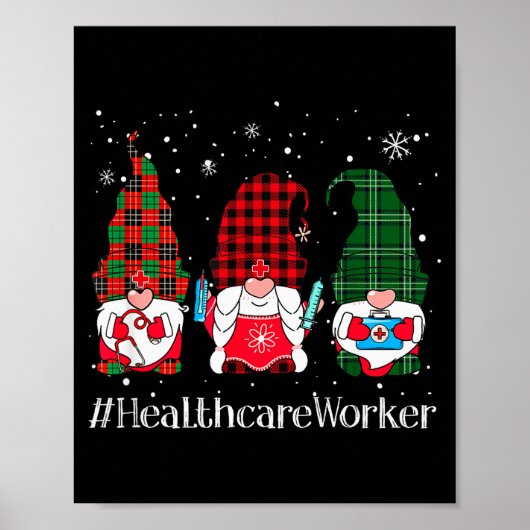 Buffalo Plaid Gnome Healthcare Worker Nurse Christ Poster (Vorne)