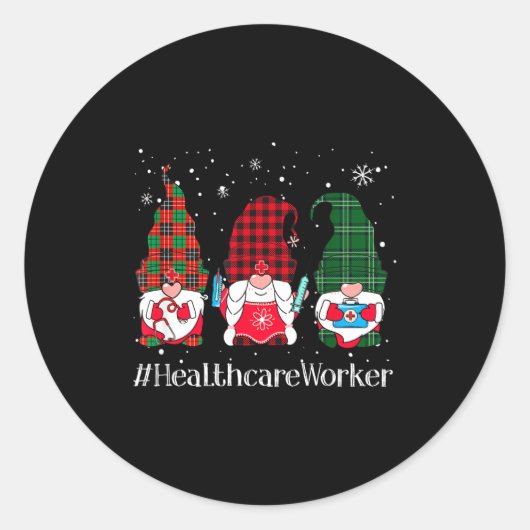 Buffalo Plaid Gnome Healthcare Worker Nurse Christ Runder Aufkleber (Vorderseite)