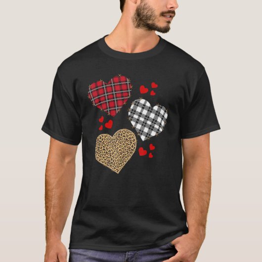 Buffalo Plaid Hearts Valentines Day Leopard Cheeta T-Shirt (Vorderseite)