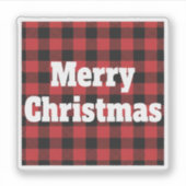 Buffalo Plaid Merry Christmas Rustic Holiday Aufkleber (Vorderseite)