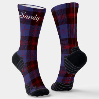 Buffalo plaid navy blue red monogram name socken