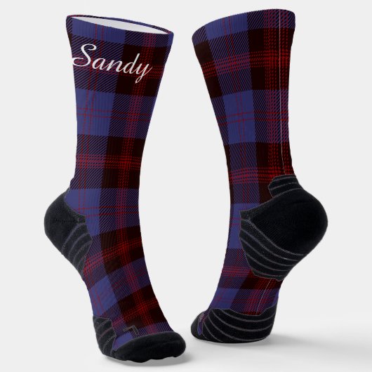 Buffalo plaid navy blue red monogram name socken (Gewinkelt)