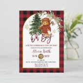 Buffalo plaid Red Winter Lumberjack Bear Shower Einladung (Stehend Vorderseite)