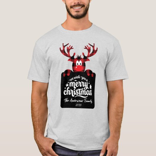 Buffalo Plaid Reindeer Customized Christmas Family T-Shirt (Vorderseite)