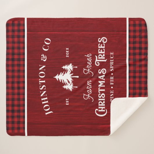 Buffalo Plaid Rustic Christmas Tree Farm Sherpadecke (Vorderseite (Horizontal))