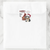 Buffalo Plaid Santa Hat Swiss Mountain Dog Quadratischer Aufkleber (Tasche)