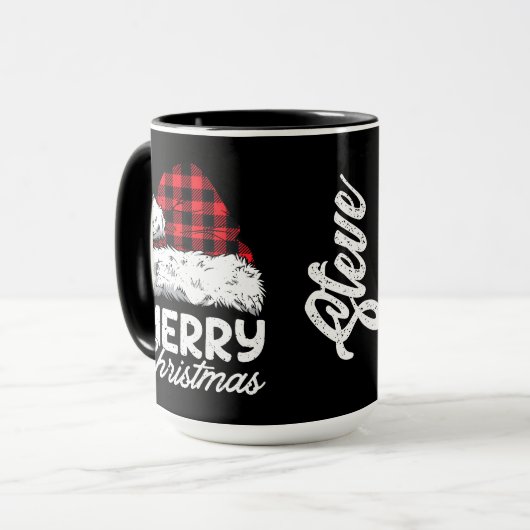 Buffalo Plaid Santa Hat with Customizable Name Tasse (Vorderseite Links)