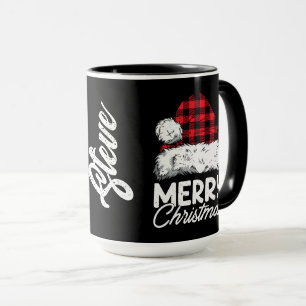 Buffalo-Plaid-Santa-Mütze mit anpassbarem Namen Tasse