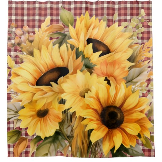 Buffalo Plaid Sunflower Shower Curtains Duschvorhang (Vorderseite)