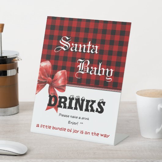 Buffalo Plaid Watercolor Bow Baby Shower Drinks Sockelschild (In SItu)