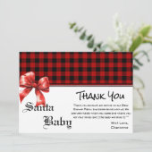 Buffalo Plaid Watercolor Red Bow Baby Shower Dankeskarte (Stehend Vorderseite)