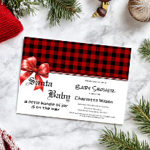 Buffalo Plaid Watercolor Red Bow Baby Shower