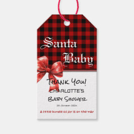 Buffalo Plaid Watercolor Red Bow Baby Shower Geschenkanhänger