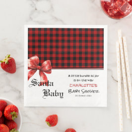 Buffalo Plaid Watercolor Red Bow Baby Shower Serviette