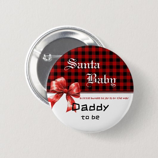 Buffalo Plaid Watercolor Red Bow Daddy-to-be Button (Vorne & Hinten)