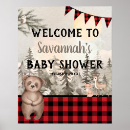 Buffalo Plaid Woodland Animals Welcome Poster